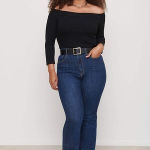 Dynamite Marbeled Grey Off The Shoulder Ribbed Shirt - XS